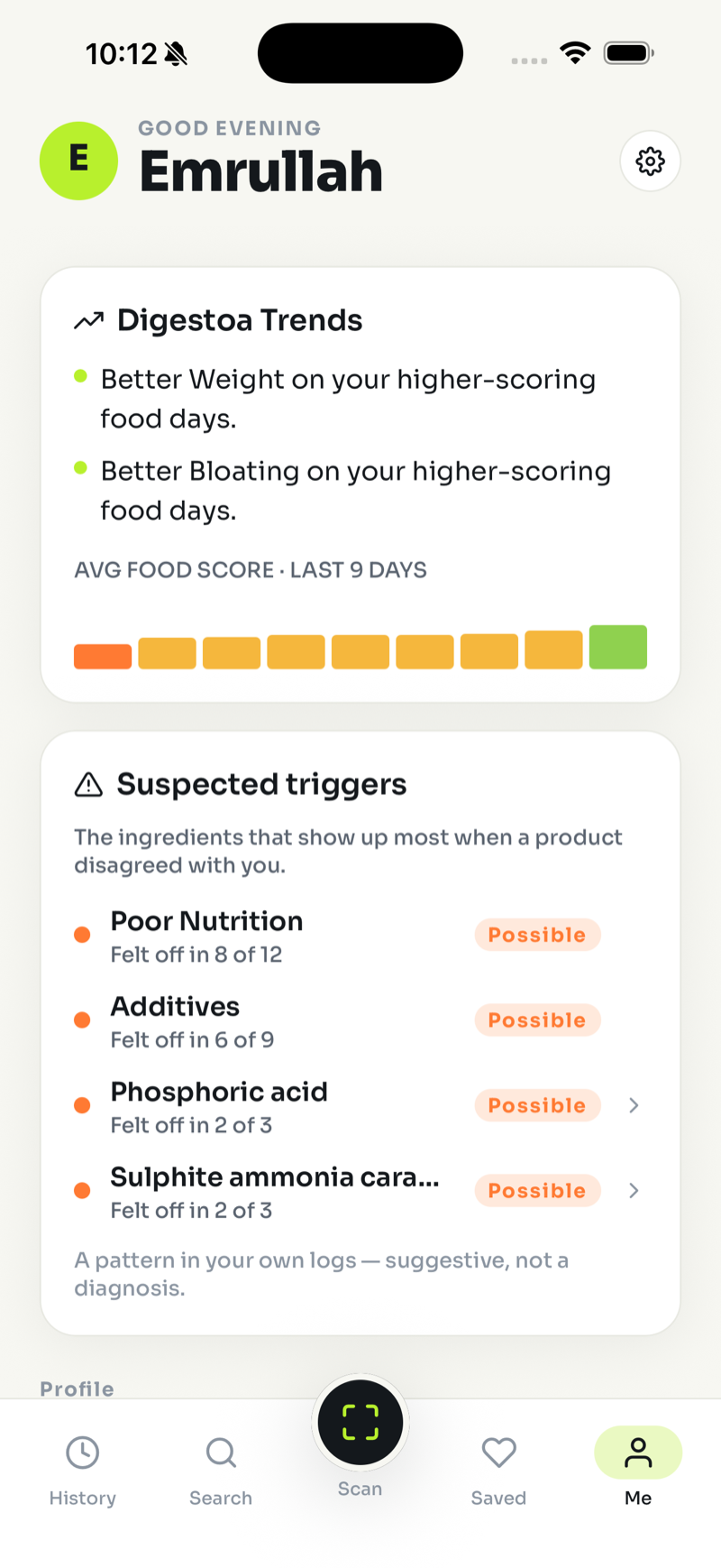 Digestoa feel loop with reactions and trends